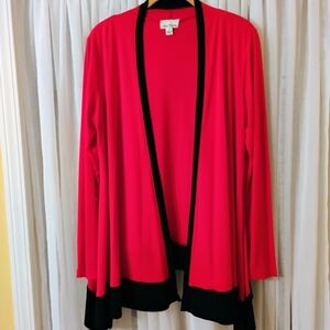Joan Rivers Red Jersey Swing Cardigan With Black Binding